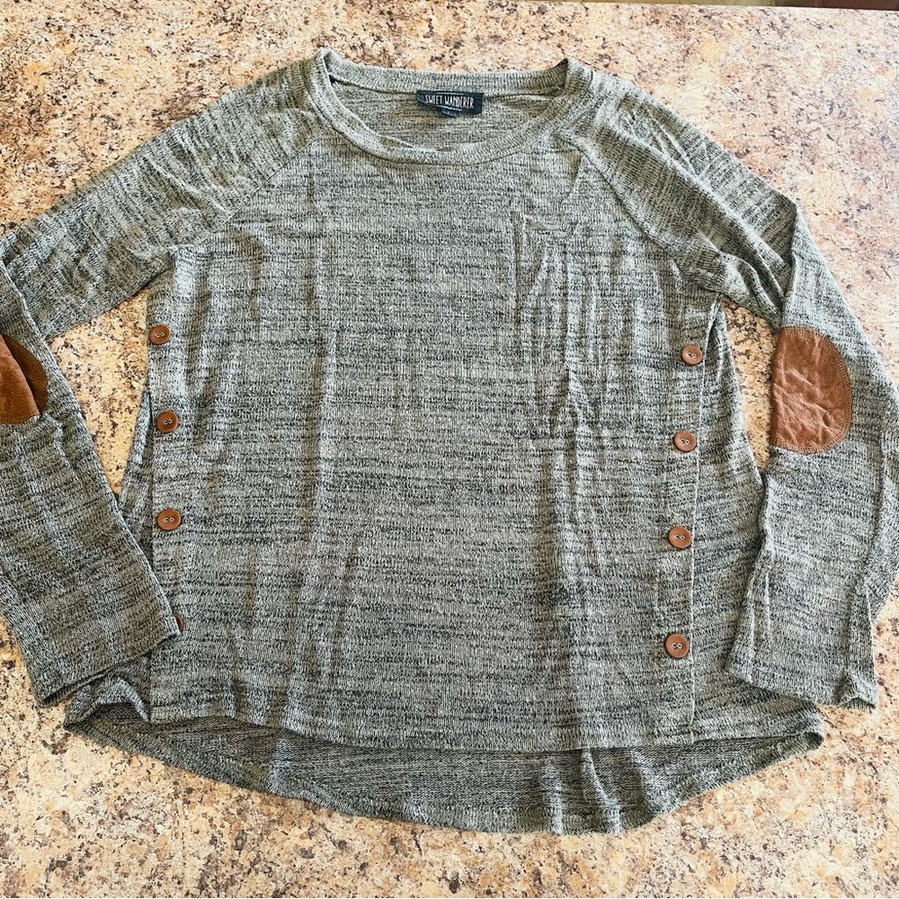 Sweet Wanderer Green Long Sleeve Shirt with Elbow Patches, Size L